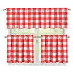 Red And White Buffalo Check Print 3 Piece Kitchen Curtains