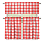 Red And White Buffalo Check Print 3 Piece Kitchen Curtains