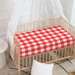 Red And White Buffalo Check Print Baby Crib Sheet