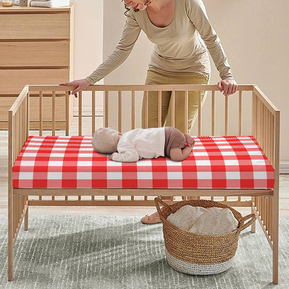 Red And White Buffalo Check Print Baby Crib Sheet