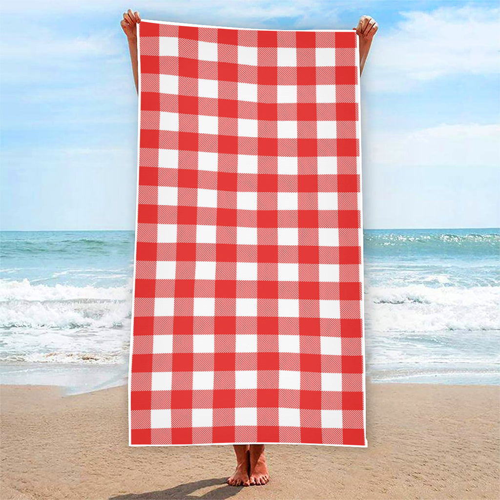 Red And White Buffalo Check Print Beach Towel