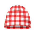 Red And White Buffalo Check Print Beanie