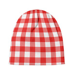 Red And White Buffalo Check Print Beanie