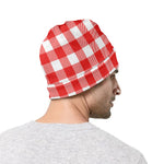 Red And White Buffalo Check Print Beanie