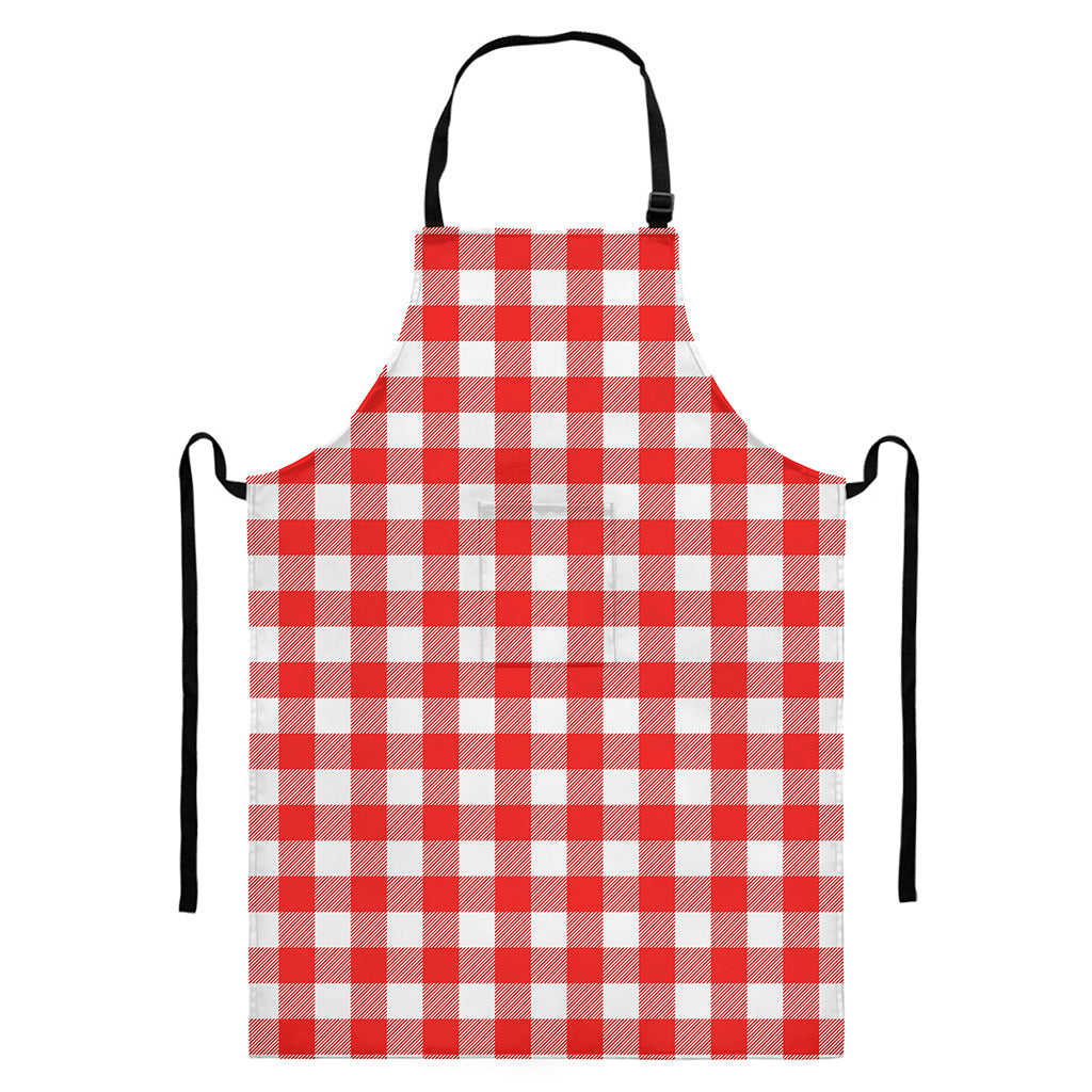 Red And White Buffalo Check Print Bib Apron With Pocket