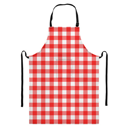 Red And White Buffalo Check Print Bib Apron With Pocket