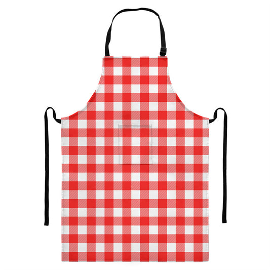 Red And White Buffalo Check Print Bib Apron With Pocket