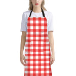 Red And White Buffalo Check Print Bib Apron With Pocket