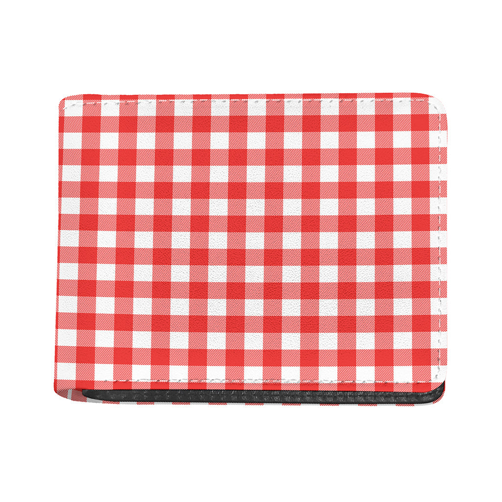 Red And White Buffalo Check Print Bifold Wallet
