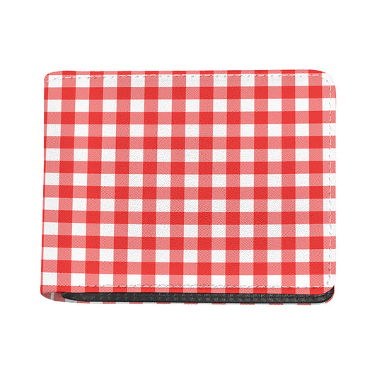 Red And White Buffalo Check Print Bifold Wallet
