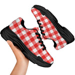 Red And White Buffalo Check Print Black Chunky Shoes