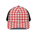 Red And White Buffalo Check Print Black Mesh Trucker Hat