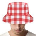 Red And White Buffalo Check Print Bucket Hat