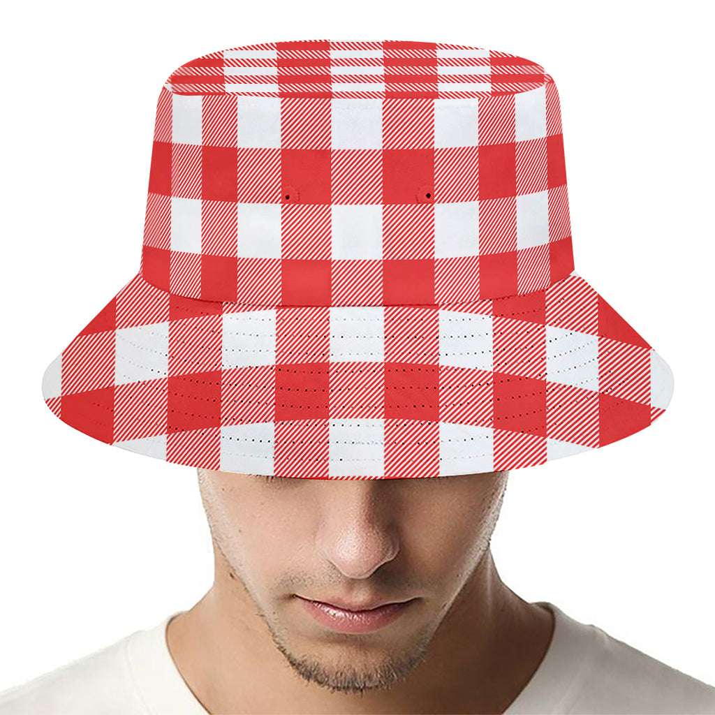 Red And White Buffalo Check Print Bucket Hat
