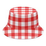 Red And White Buffalo Check Print Bucket Hat
