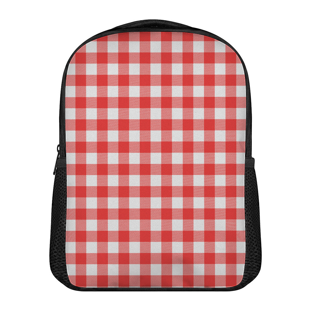 Red And White Buffalo Check Print Casual Backpack