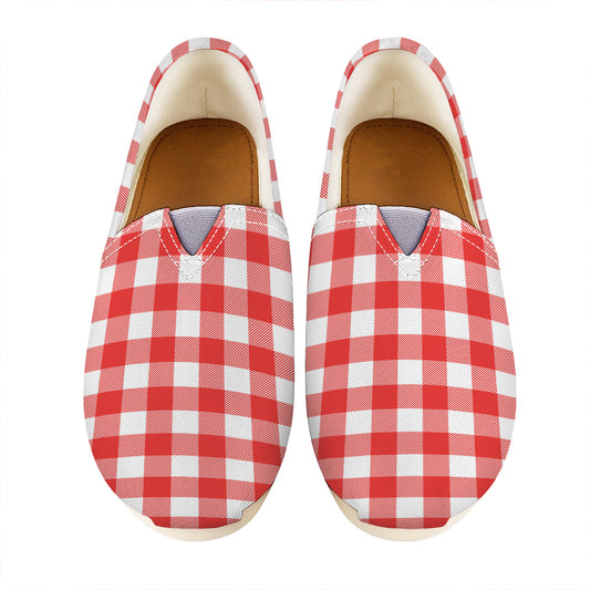 Red And White Buffalo Check Print Casual Shoes