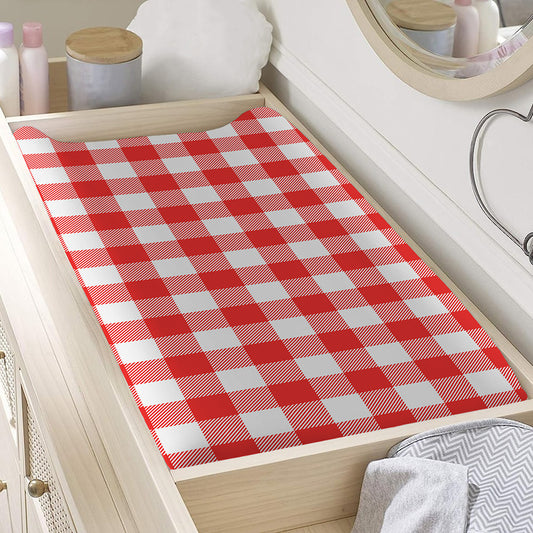 Red And White Buffalo Check Print Changing Pad Cover