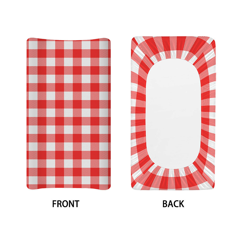 Red And White Buffalo Check Print Changing Pad Cover