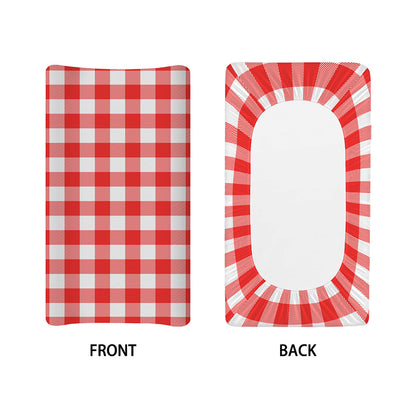 Red And White Buffalo Check Print Changing Pad Cover