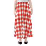 Red And White Buffalo Check Print Chiffon Maxi Skirt