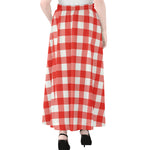 Red And White Buffalo Check Print Chiffon Maxi Skirt