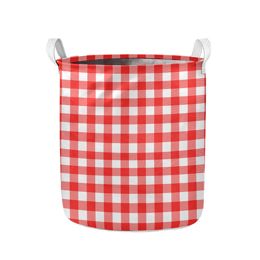 Red And White Buffalo Check Print Collapsible Laundry Basket