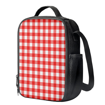 Red And White Buffalo Check Print Crossbody Lunch Bag