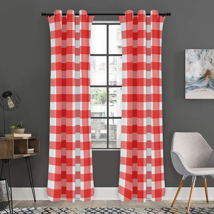 Red And White Buffalo Check Print Curtain