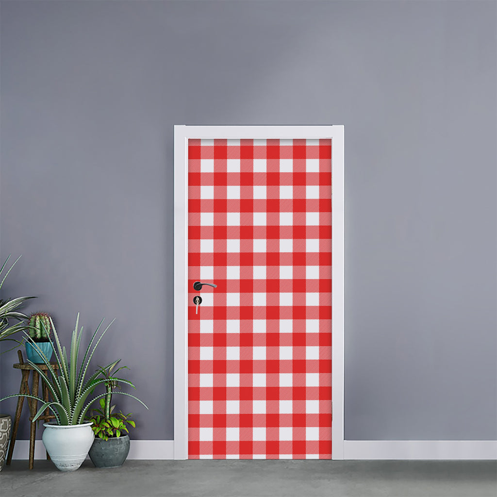 Red And White Buffalo Check Print Door Sticker