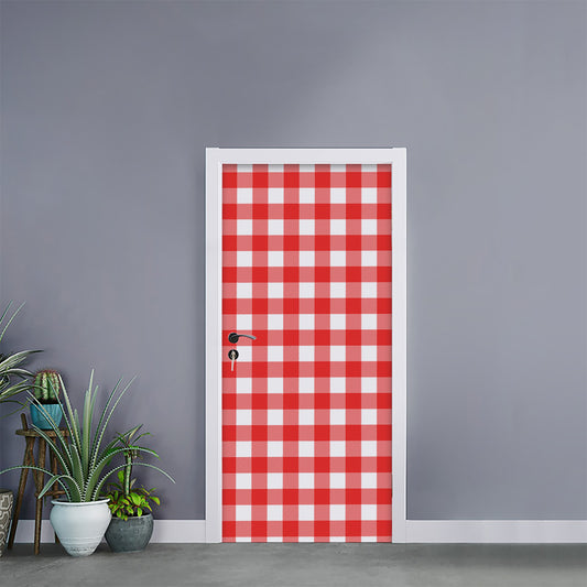 Red And White Buffalo Check Print Door Sticker