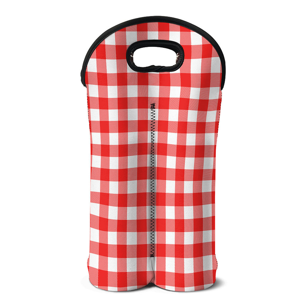 Red And White Buffalo Check Print Double Neoprene Wine Tote