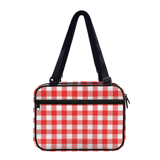 Red And White Buffalo Check Print Double Strap Bible Bag