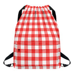 Red And White Buffalo Check Print Drawstring Backpack