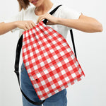 Red And White Buffalo Check Print Drawstring Backpack
