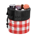 Red And White Buffalo Check Print Drawstring Makeup Bag