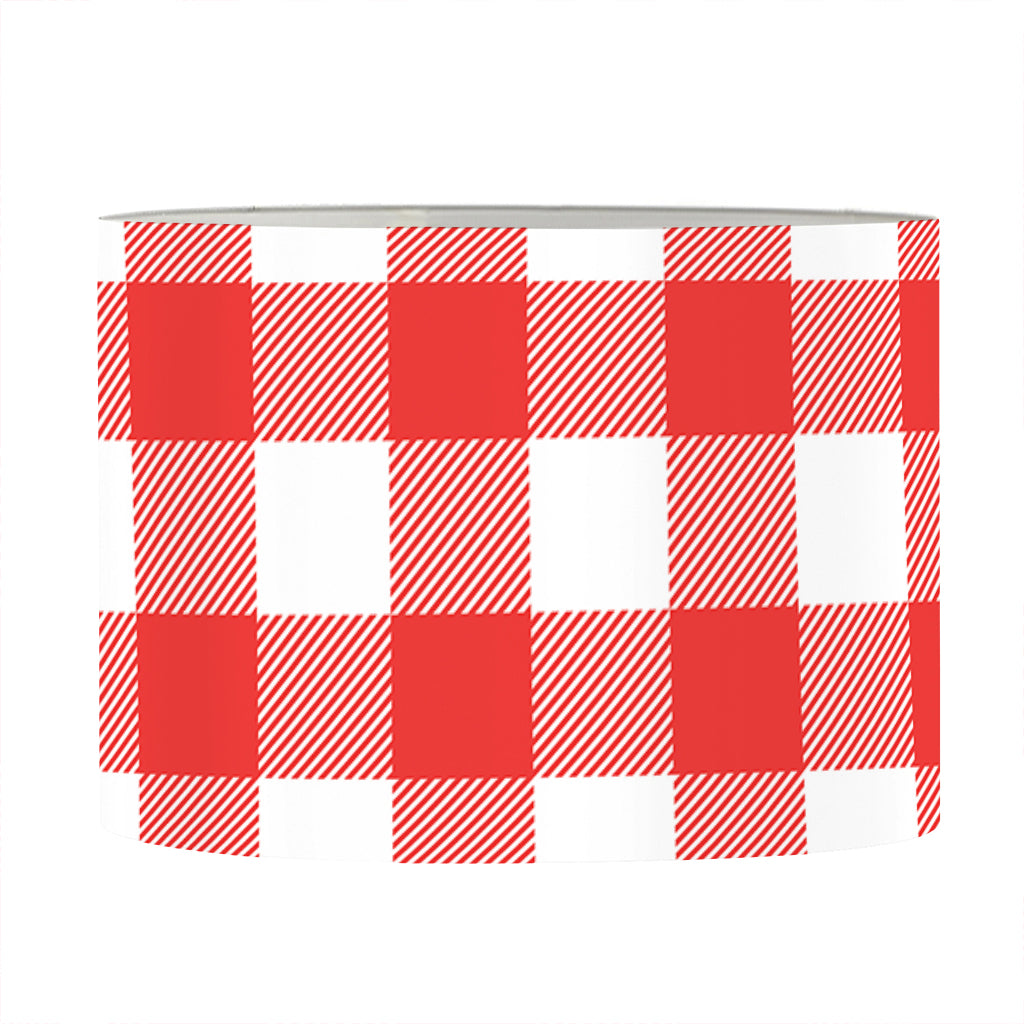 Red And White Buffalo Check Print Drum Lamp Shade