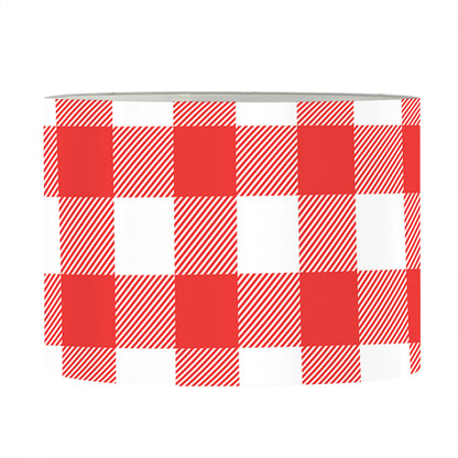 Red And White Buffalo Check Print Drum Lamp Shade