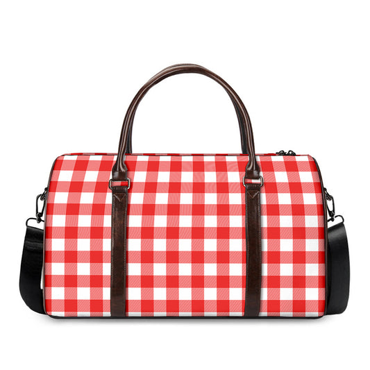 Red And White Buffalo Check Print Duffle Bag