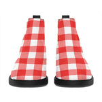 Red And White Buffalo Check Print Flat Ankle Boots