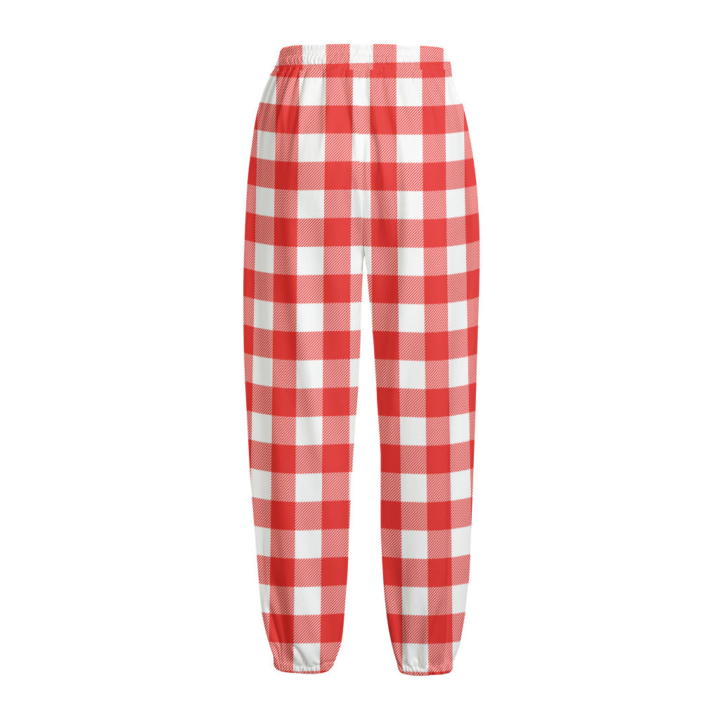 Red And White Buffalo Check Print Fleece Lined Knit Pants