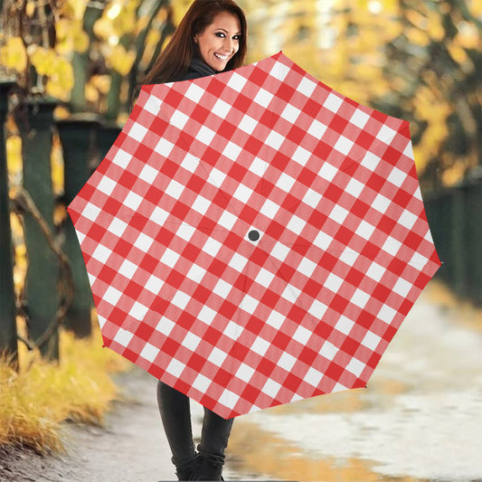 Red And White Buffalo Check Print Foldable Umbrella