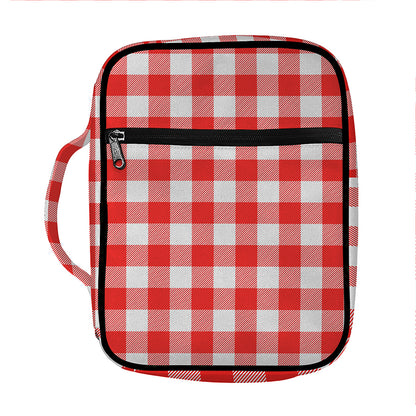 Red And White Buffalo Check Print Front Pocket Bible Bag
