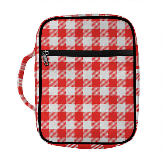 Red And White Buffalo Check Print Front Pocket Bible Bag