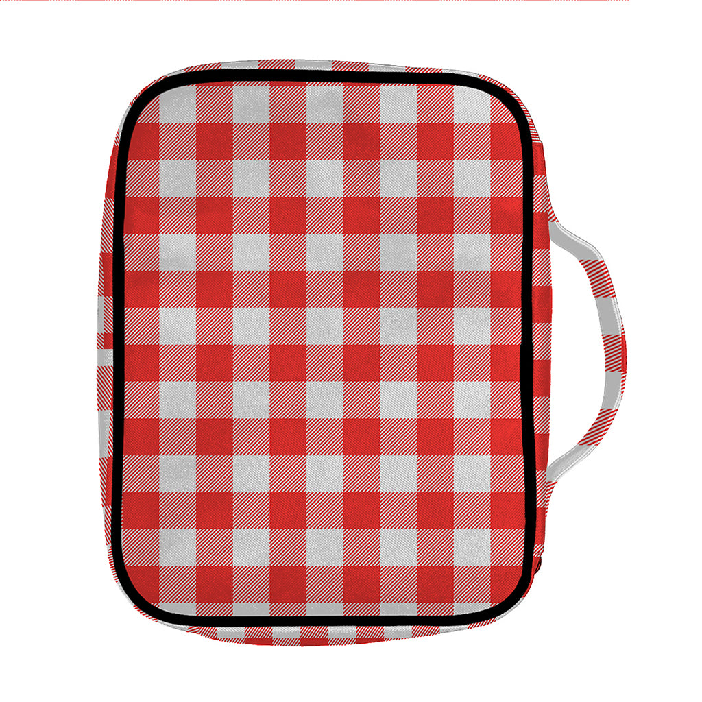 Red And White Buffalo Check Print Front Pocket Bible Bag
