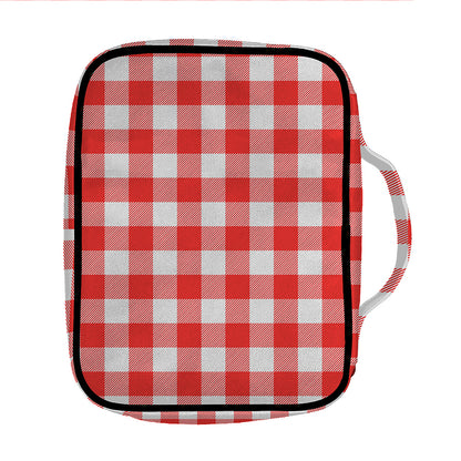 Red And White Buffalo Check Print Front Pocket Bible Bag