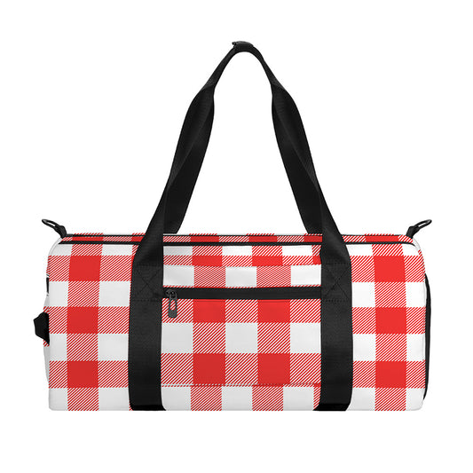 Red And White Buffalo Check Print Gym Bag