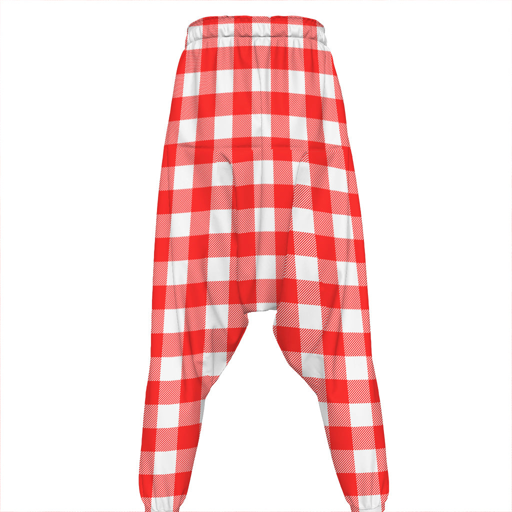 Red And White Buffalo Check Print Hammer Pants