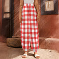 Red And White Buffalo Check Print Harem Pants