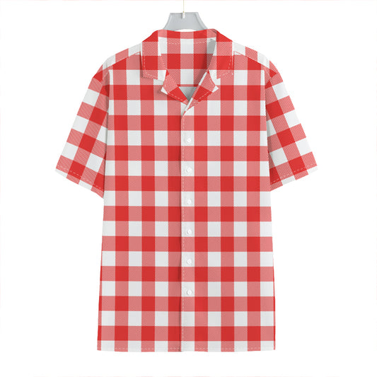 Red And White Buffalo Check Print Hawaiian Shirt
